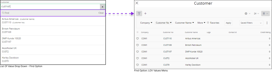 LOV Drop down find option