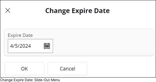 Change Expire Date Slide Out Menu
