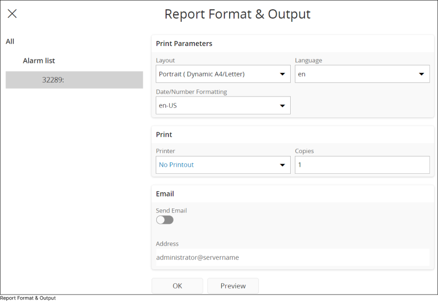 Report Format & Output Slide Out Menu