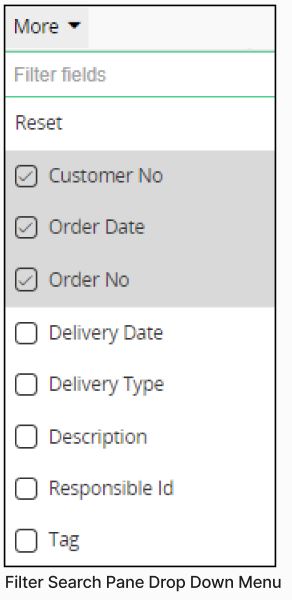 Filter Search Pane Drop Down Menu