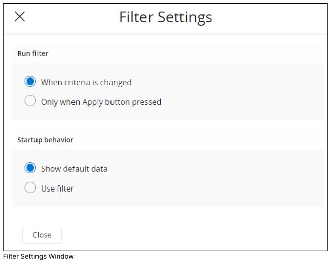 Filter Settings Window