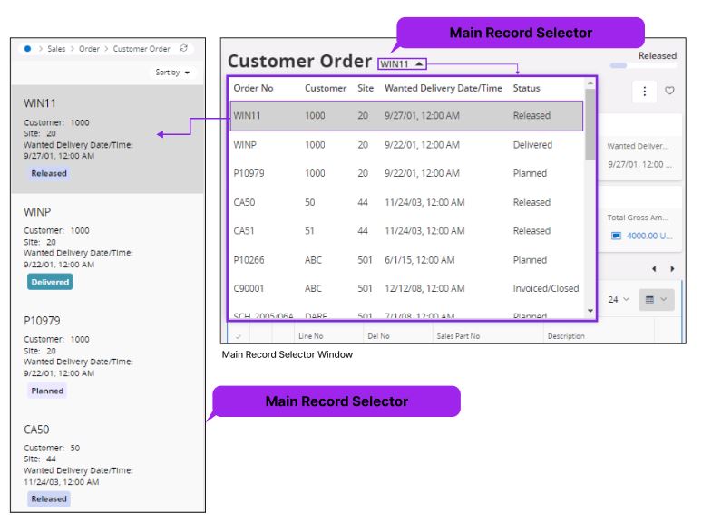 Main Record Selector