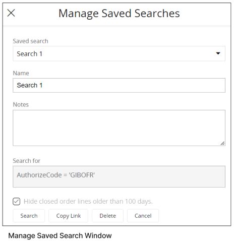 Manage Saved Search Window
