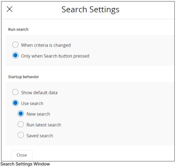 Search Settings Window