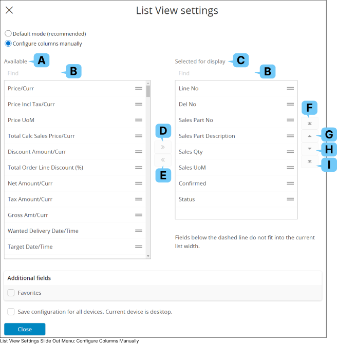 configure column manually