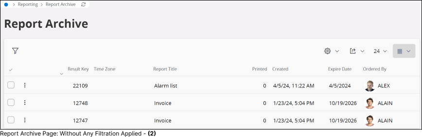 Report Archive Page: Without any Filtration Applied - (2) 