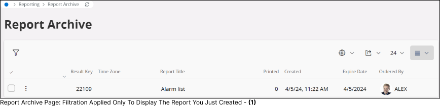 Report Archive Page: Filtration Applied only to display the report you just created - (1)