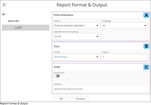Report Format & Output Slide-out Menu