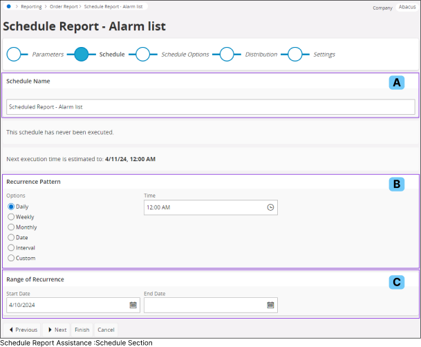 Scheduling Assistance - Schedule Section