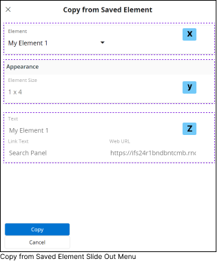Copy From Saved Element Slied Out Menu
