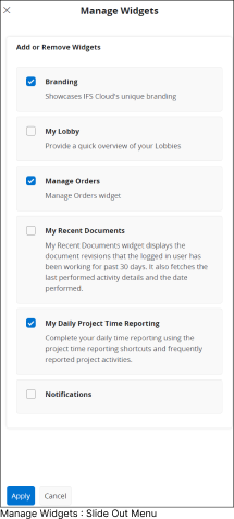 Manage Widget Slide Out Menu