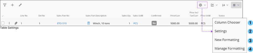 Tabelleneinstellungen