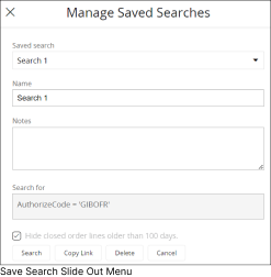 Mange Saved Search Slidout Menu