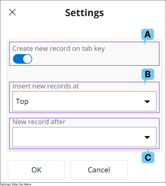 Settings Slideout Menu