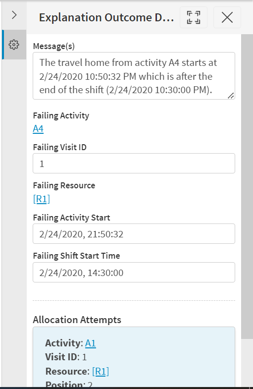 Explanation Outcome Details Panel