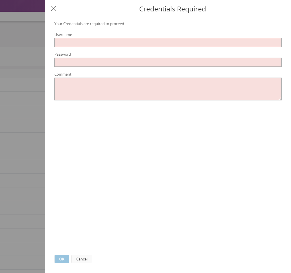 Security Checkpoints in IFS Aurena - Credentials dialog