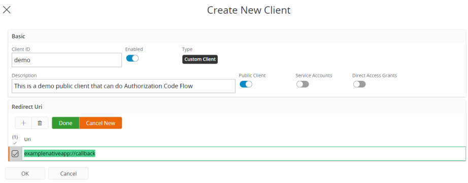 Creation of a public client regsitration for Authorization Code Flow in Solution Manager.