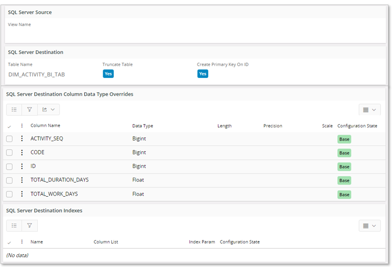 Configuring Destination Tables