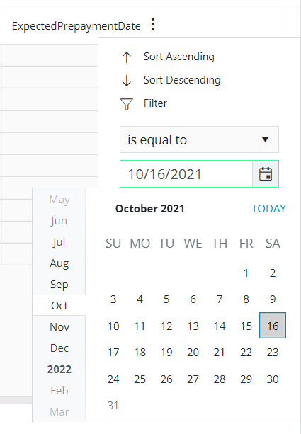 Filter menu for Date/Time Attribute