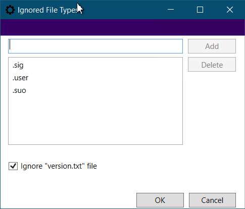 Ignore File Types window