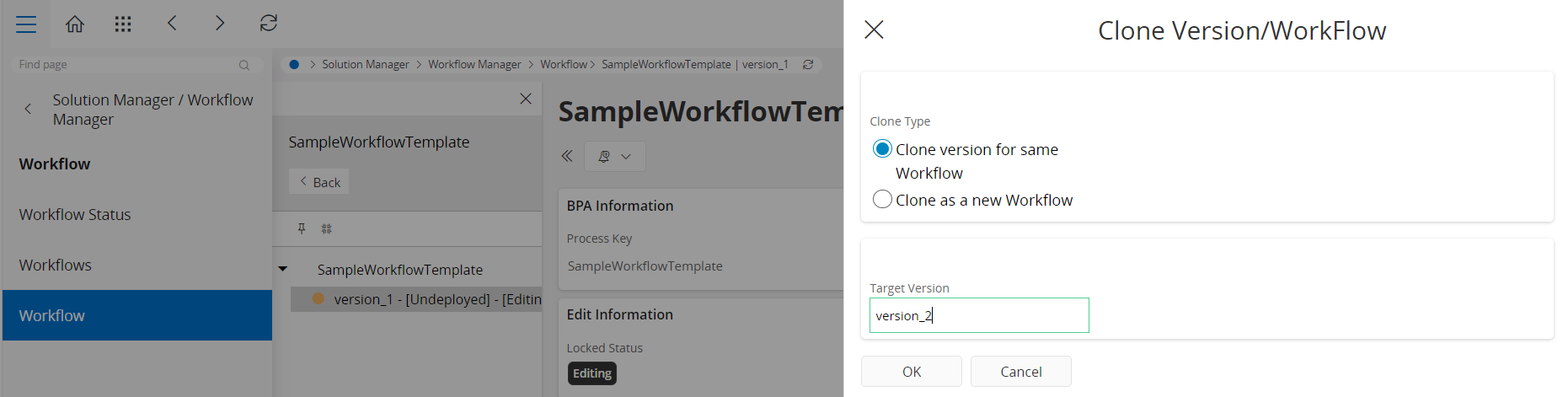 Clone new version under the same Workflow Temp