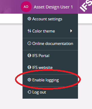 Option to enable logging in IFS Cloud Web.