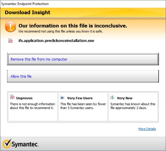Symantec security warning