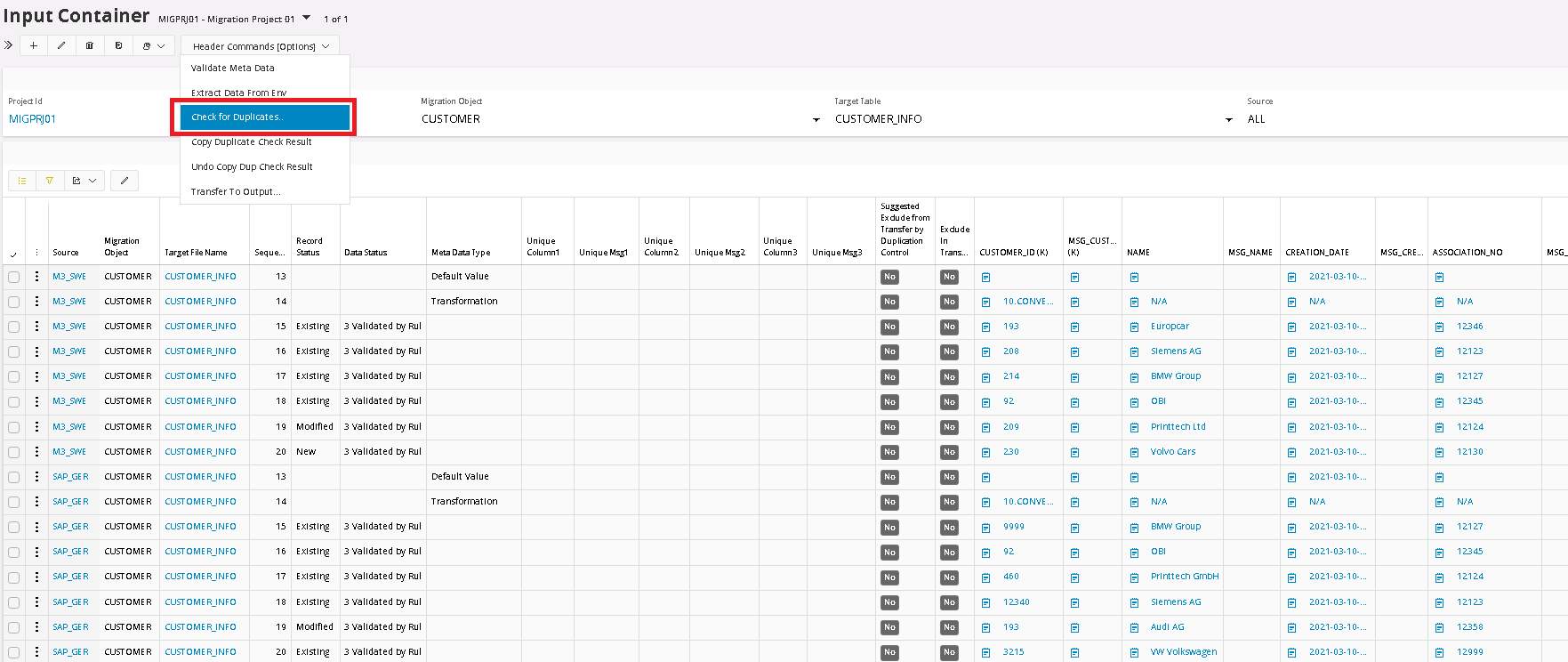 check for duplicates