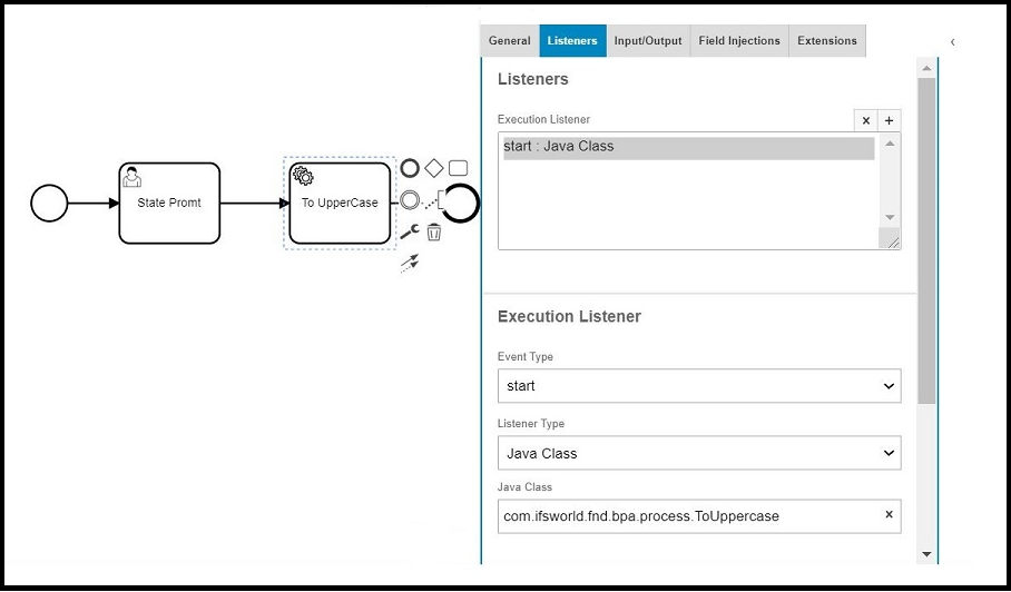 Service Task that used the ToUpperCase Listener