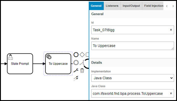 Service Task that used the ToUpperCase Delegate