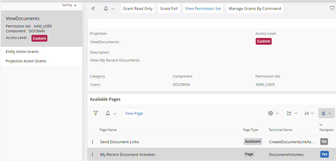Change Access Level for a Projection page
