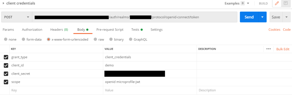 Client Credentials Flow token request set up in Postman.