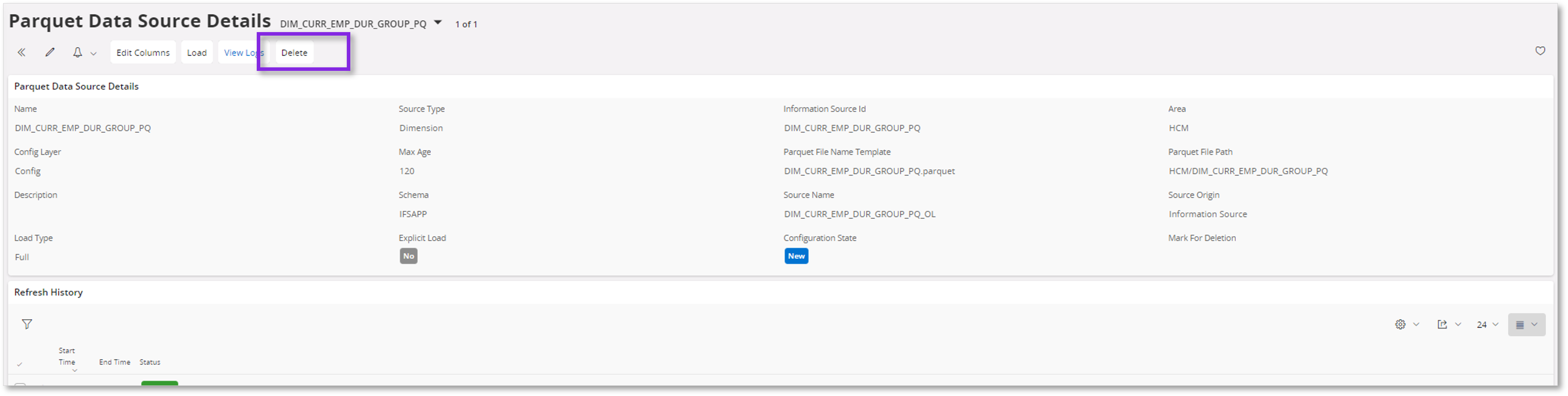Delete Parquet Data Source - Technical Documentation For IFS Cloud