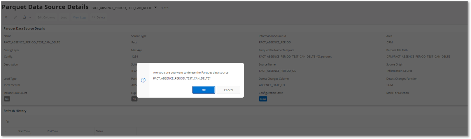Delete Parquet Data Source - Technical Documentation For IFS Cloud