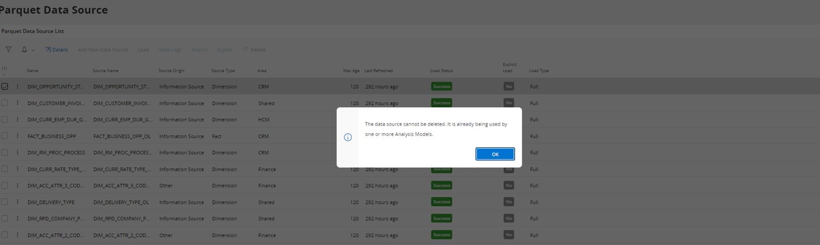 Delete Parquet Data Source - Technical Documentation For IFS Cloud