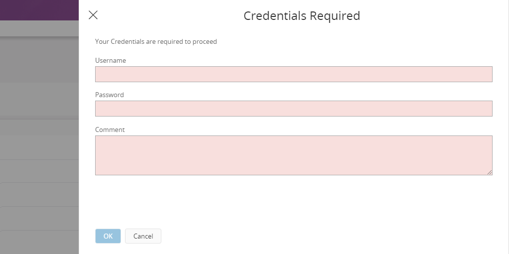 Security Checkpoints in IFS Aurena - Credentials dialog