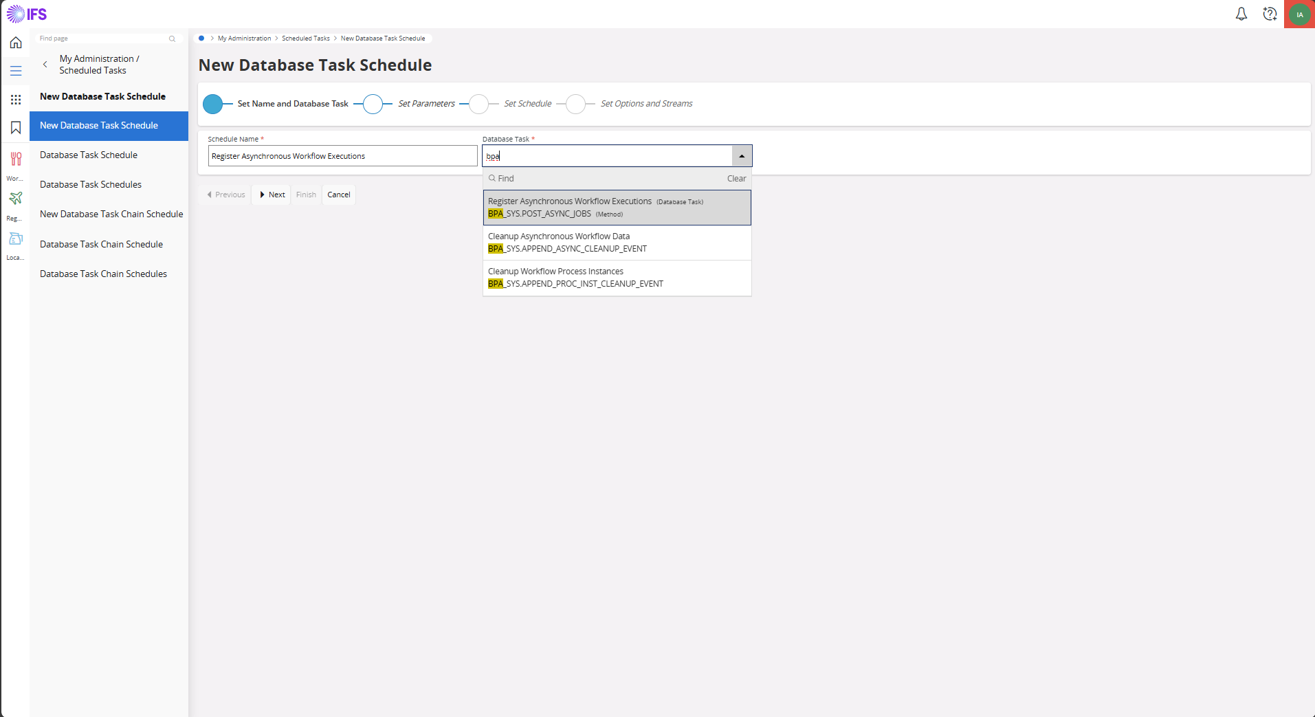 Create a new Database Task schedule