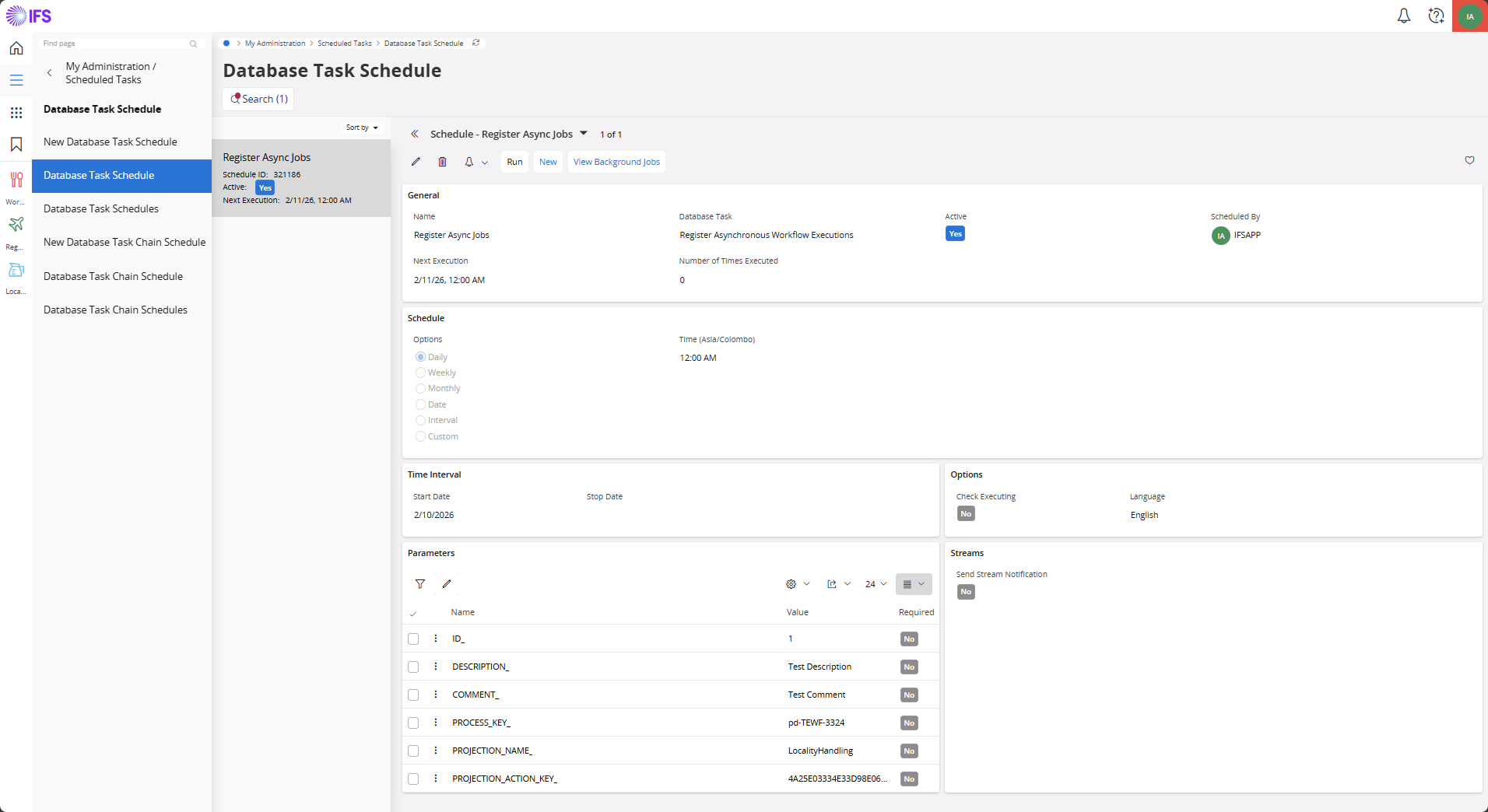 Database Task schedule interval and configuration