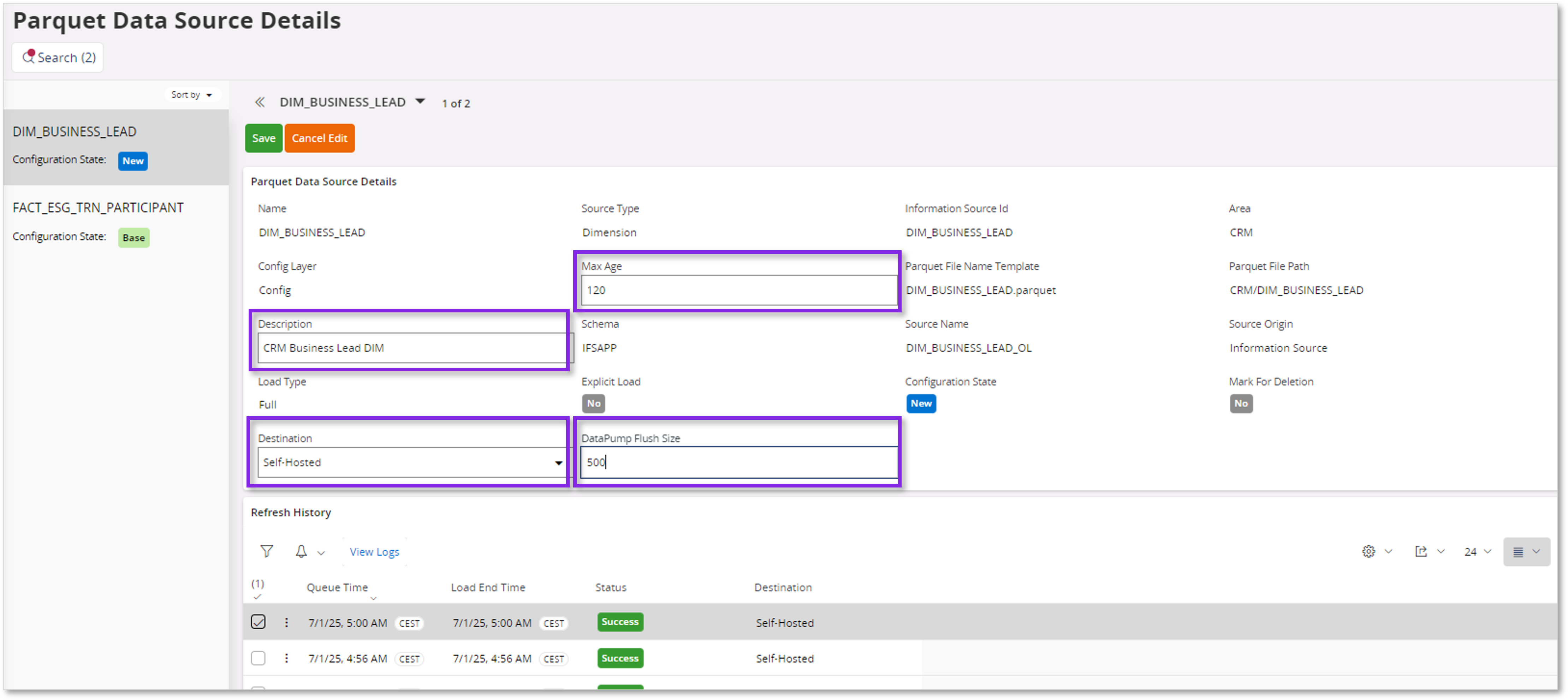 Edit Parquet Data Sources - Technical Documentation For IFS Cloud