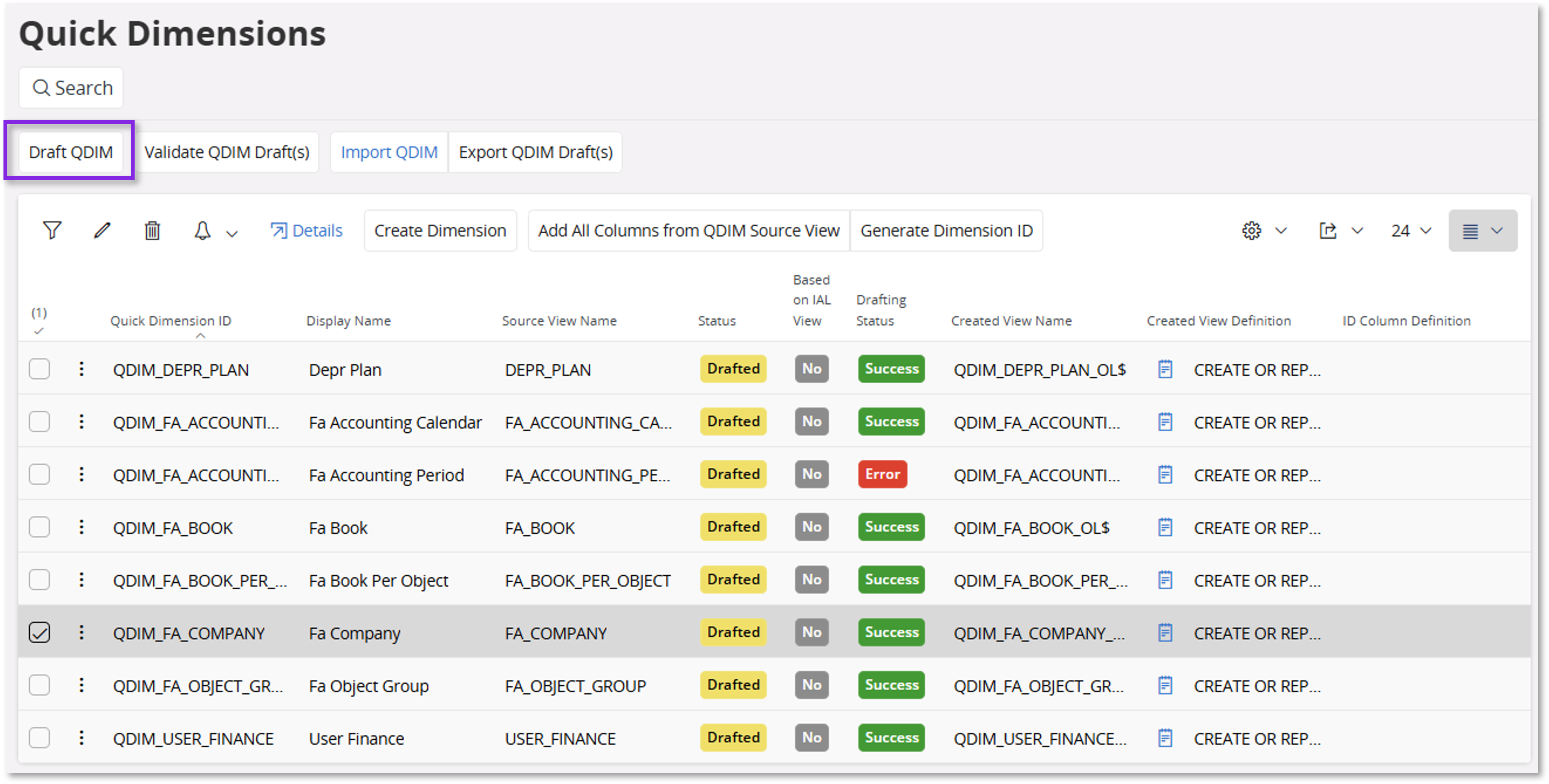 Quick Dimension - Technical Documentation For IFS Cloud