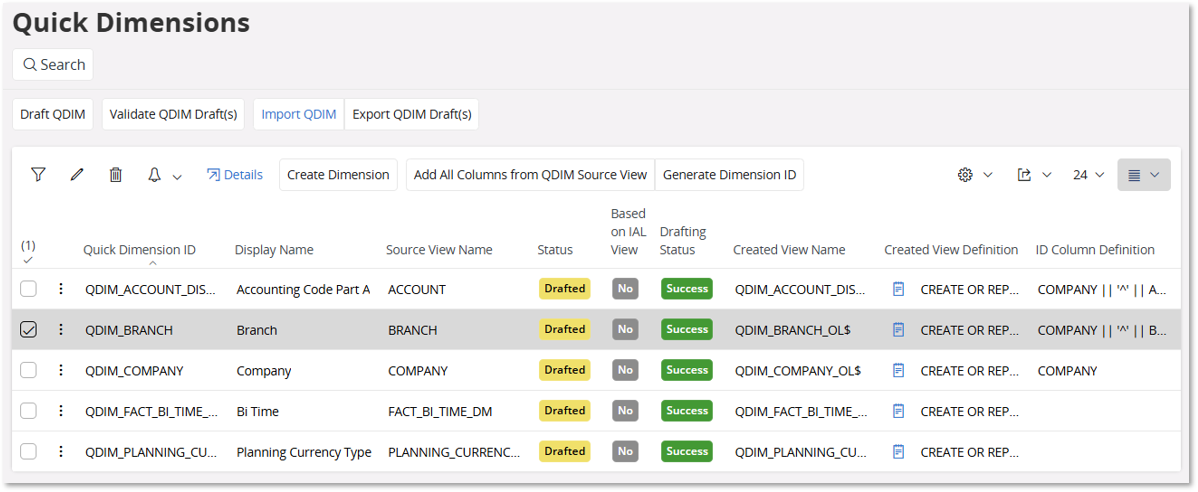 Quick Dimension - Technical Documentation For IFS Cloud