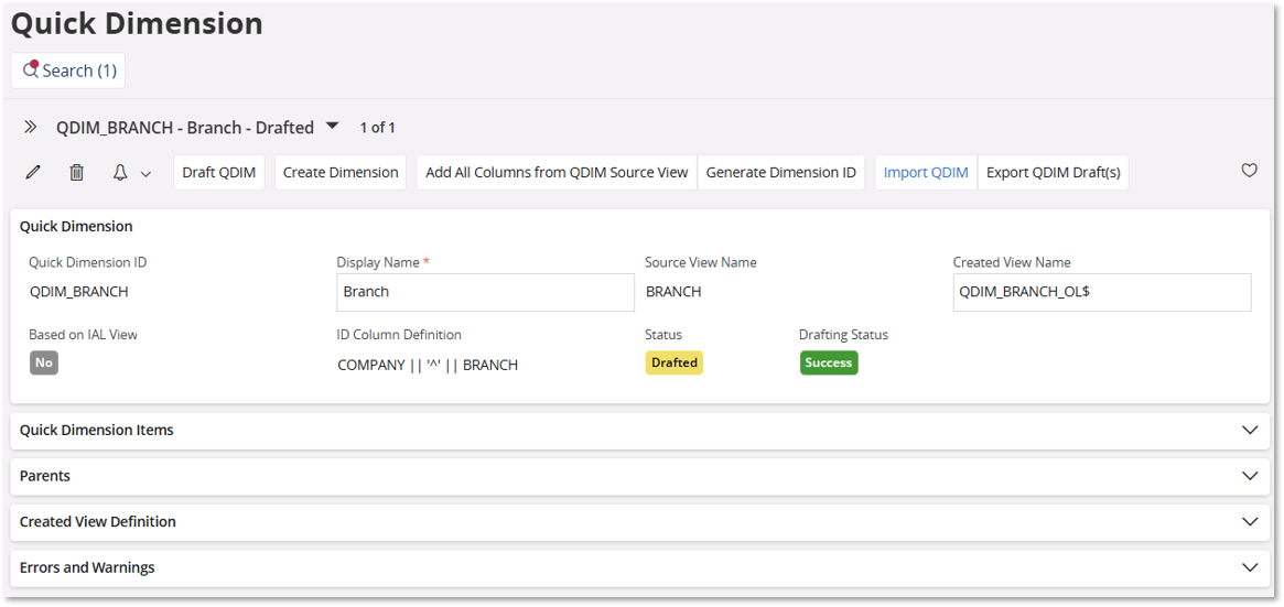 Quick Dimension - Technical Documentation For IFS Cloud