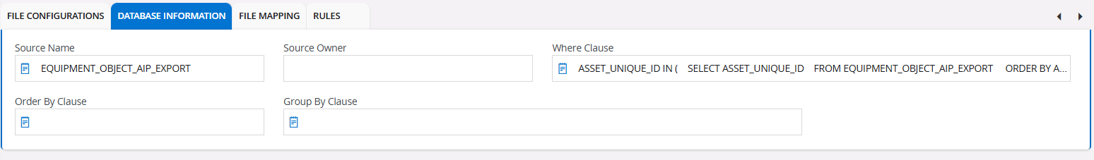 database information tab