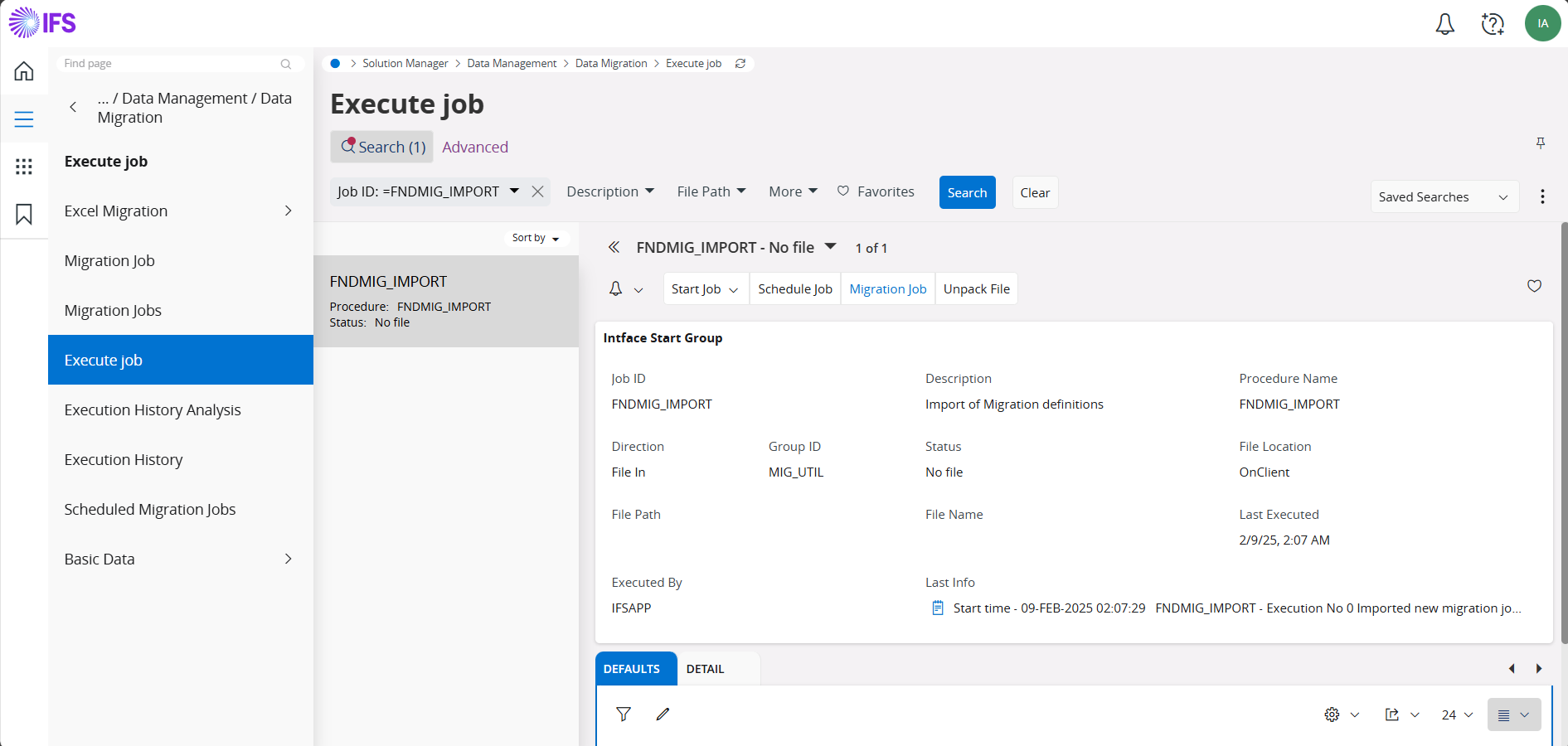 execute job page