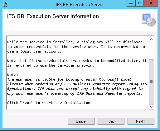 Installation of BR Execution Server - Technical Documentation For IFS Cloud