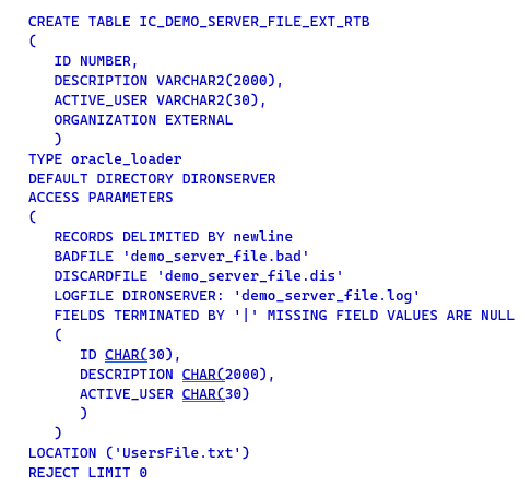 EXTERNAL TABLE to load a file - Technical Documentation For IFS Cloud
