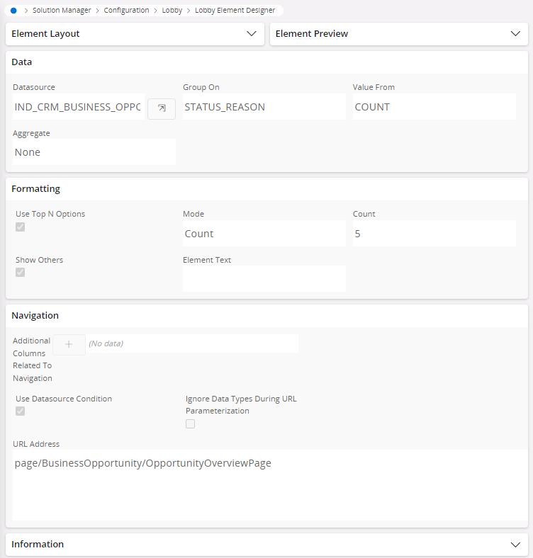 Configuring Pie Chart Elements - Technical Documentation For IFS Cloud