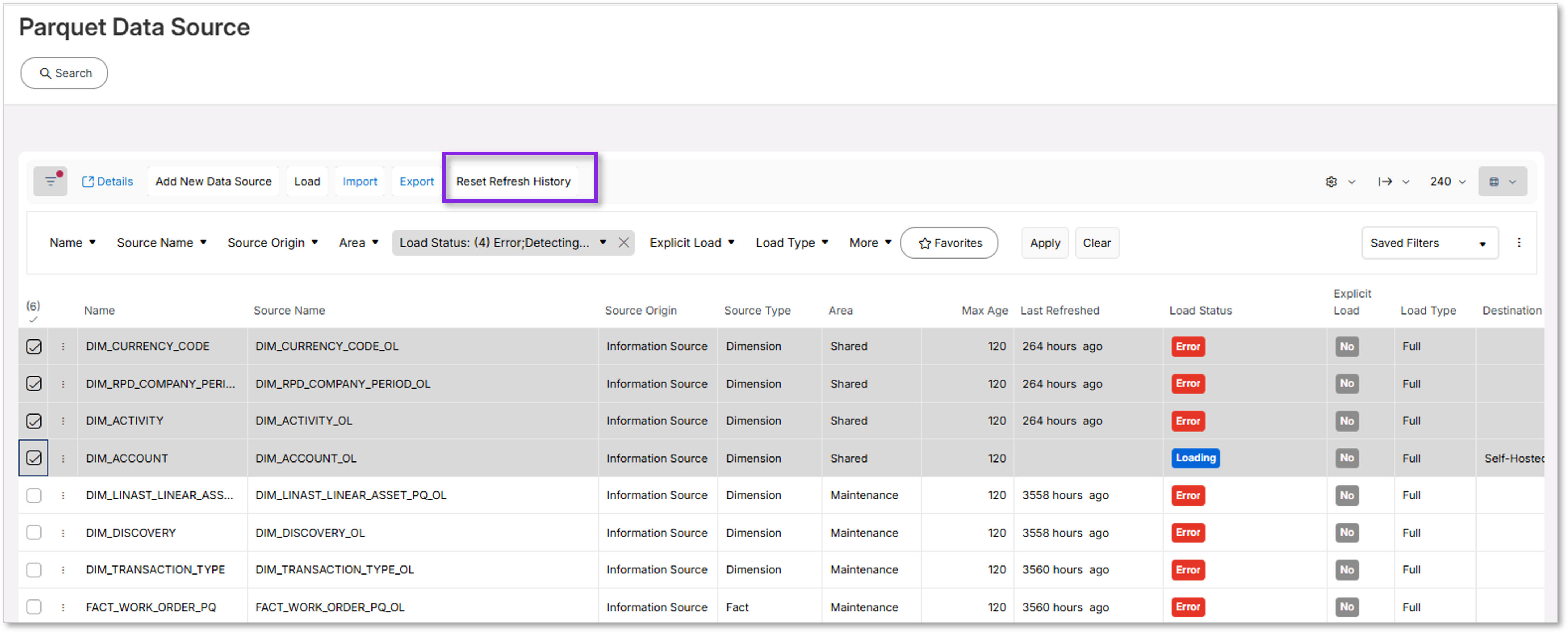 Parquet Data Source Load History - Technical Documentation For IFS Cloud