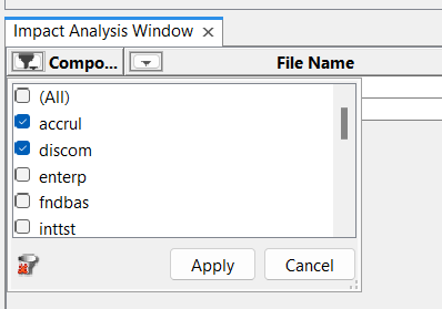 impact analyzer tool component filter