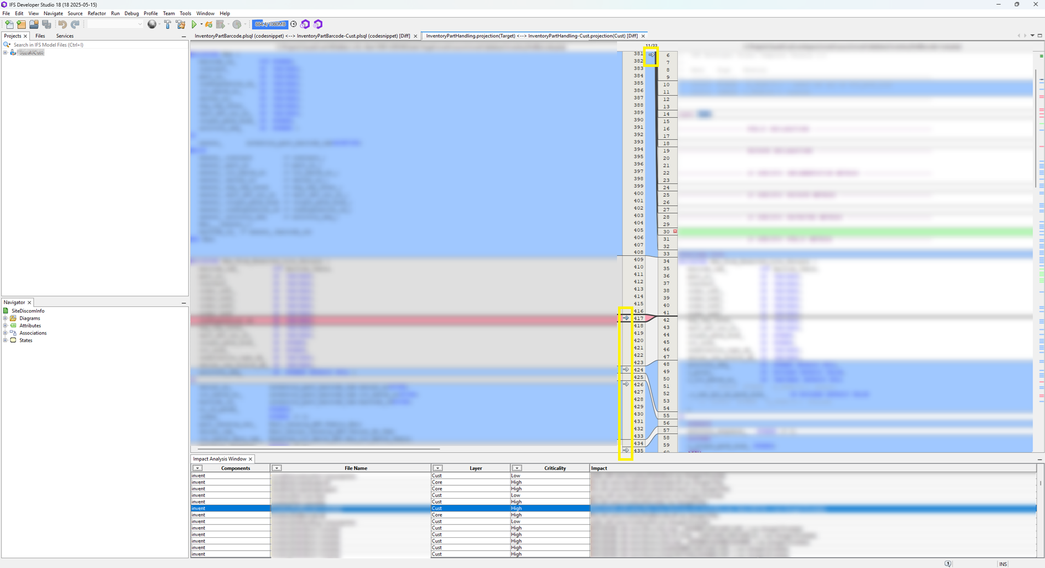 Impact analyzer tool file diff